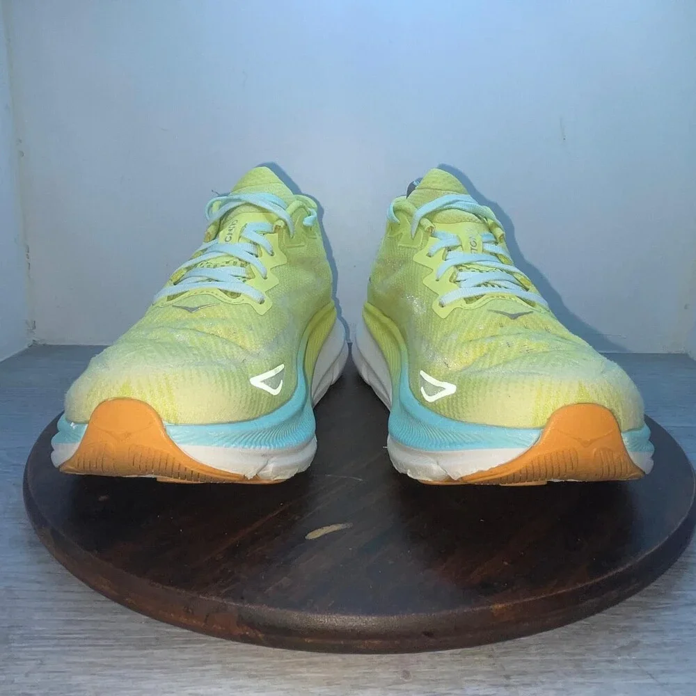 Hoka One One Clifton 9 Mens Size 10B Yellow Blue Walking Running Shoes Sneakers
